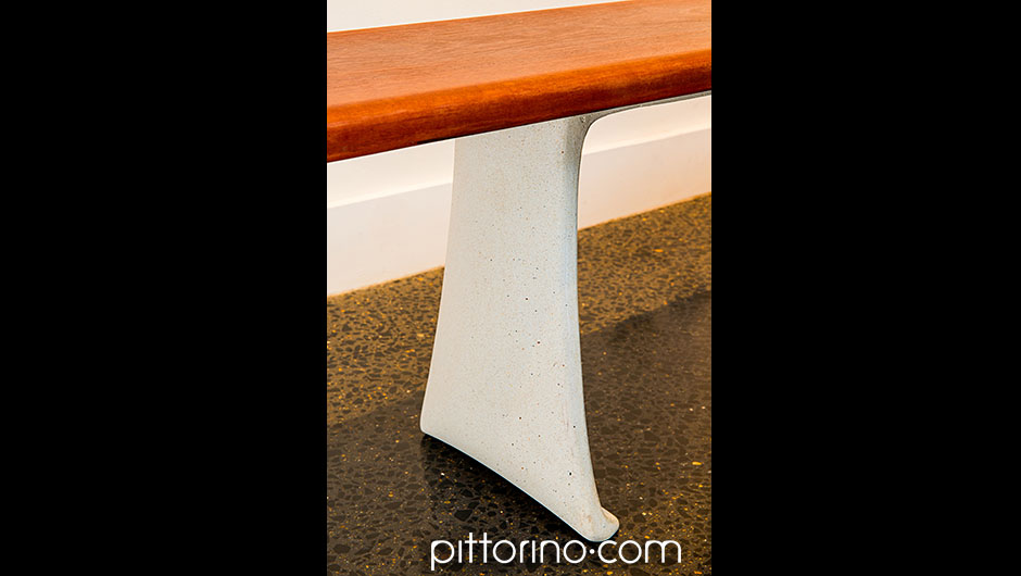 timber and glass fibre reinforced concrete sculpted bench seats, detail, Sydney Eastern Suburbs, Australia