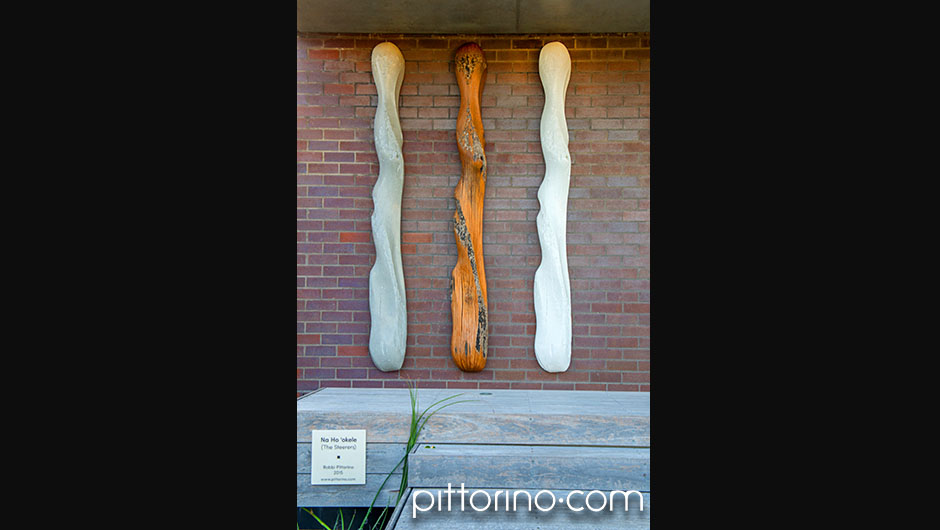 timber and glass fibre reinforced concrete outdoor totem sculptures Sydney Eastern Suburbs, Australia