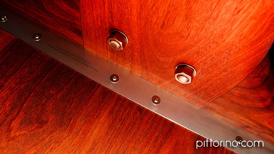 'colossus' hand shaped timber dining / boardroom table, detail